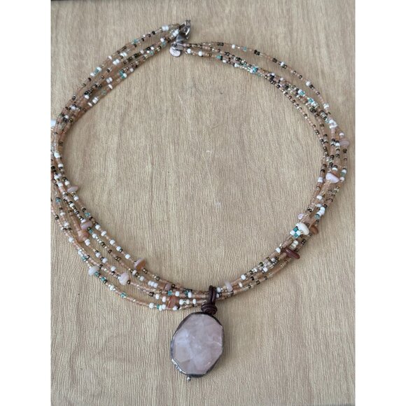 Tica Rose 925 Sterling Silver Rose Quartz Gemstone Beaded Multi-Strand Necklace - Picture 7 of 10